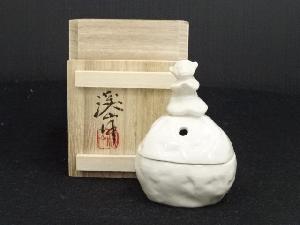 京焼　加藤渓山造　白磁申香炉（共箱）